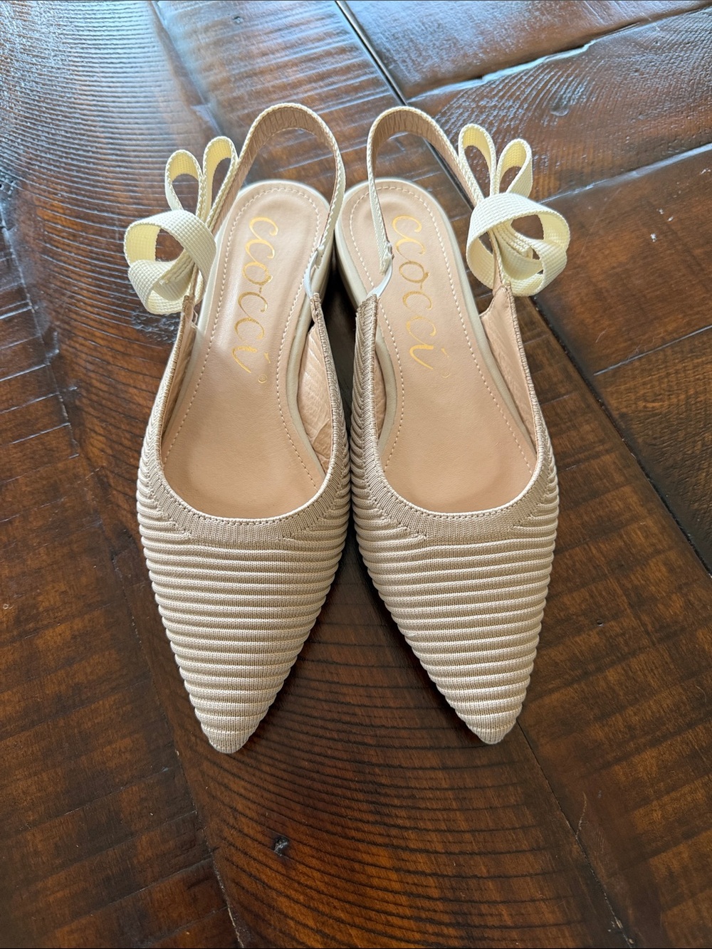CCOCCI Cream Pointed Slingback Flats with Bow